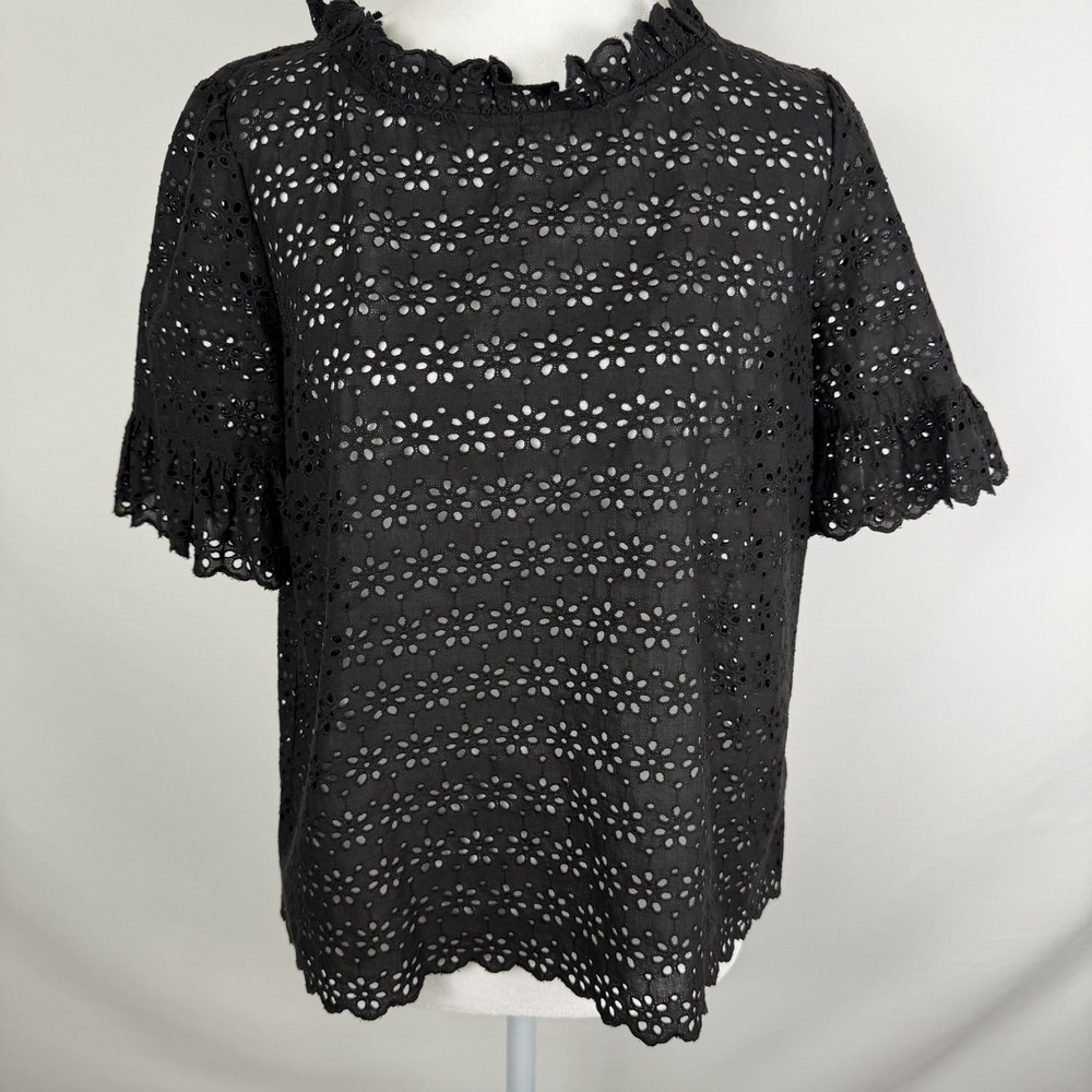 Whimsigoth‎ Eyelet Short Sleeve Blouse Sz 2 Cotton Brooks Brothers Red Fleece